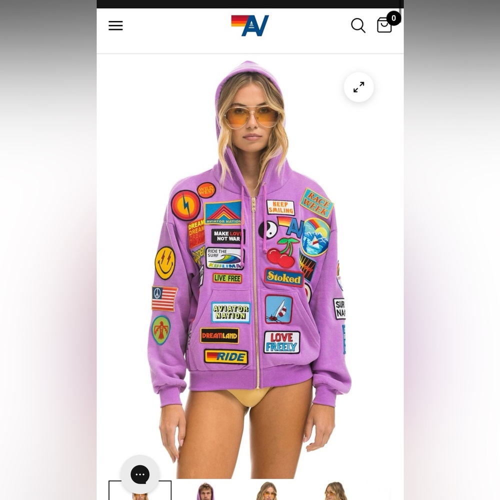 AVIATOR NATION VINTAGE PATCH ZIP HOODIE RELAXED - NEON PURPLE M